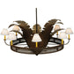 Meyda Lighting Banana Bamboo 59" 6-Light Antique Rust and Cortez Gold Chandelier With White Textrene Shade