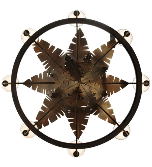 Meyda Lighting Banana Bamboo 59" 6-Light Antique Rust and Cortez Gold Chandelier With White Textrene Shade