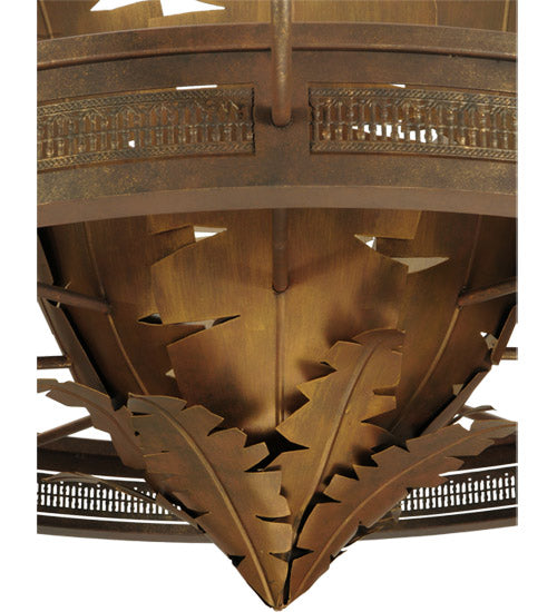 Meyda Lighting Banana Bamboo 59" 6-Light Antique Rust and Cortez Gold Chandelier With White Textrene Shade