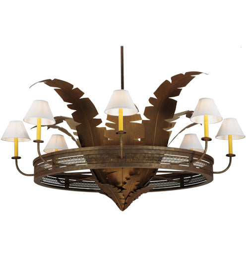 Meyda Lighting Banana Bamboo 59" 6-Light Antique Rust and Cortez Gold Chandelier With White Textrene Shade