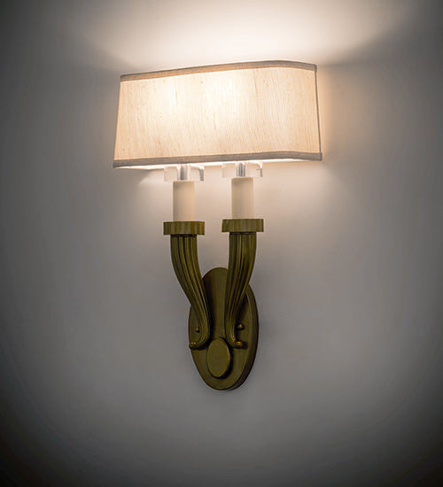 Meyda Lighting Bancroft 12" 2-Light Brass Wall Sconce With White Natural Wafer Silk Shade