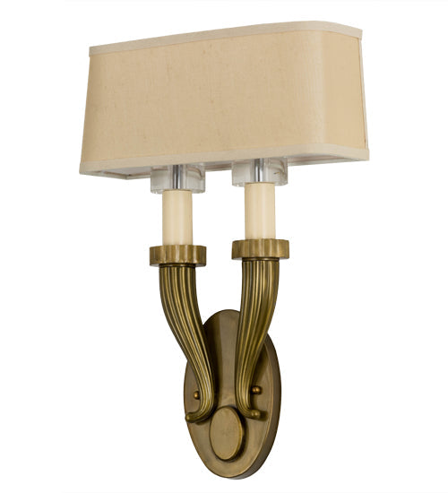 Meyda Lighting Bancroft 12" 2-Light Brass Wall Sconce With White Natural Wafer Silk Shade