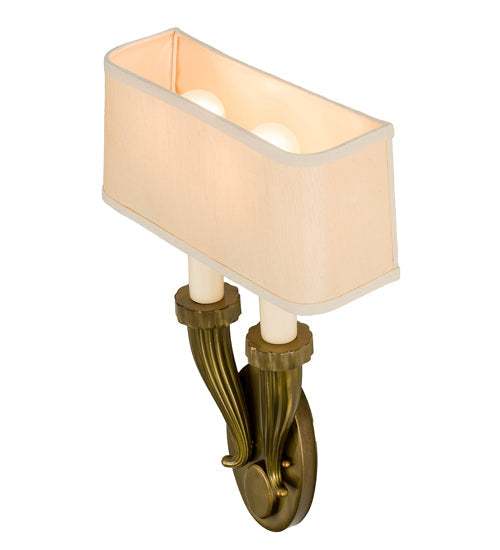 Meyda Lighting Bancroft 12" 2-Light Brass Wall Sconce With White Natural Wafer Silk Shade