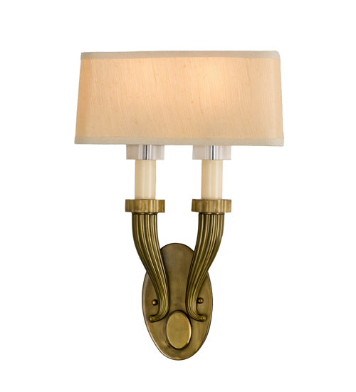 Meyda Lighting Bancroft 12" 2-Light Brass Wall Sconce With White Natural Wafer Silk Shade