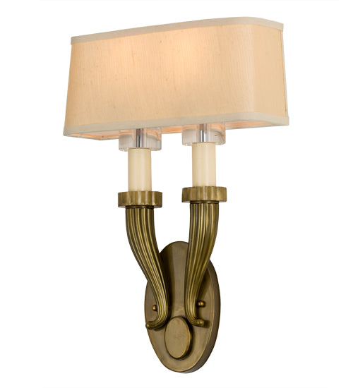 Meyda Lighting Bancroft 12" 2-Light Brass Wall Sconce With White Natural Wafer Silk Shade