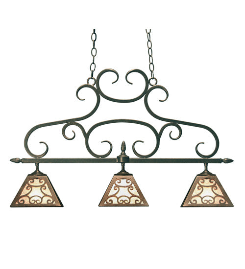 Meyda Lighting Bandolei 36" 3-Light Gilded Tobacco Island Pendant Light With Statuario Idalight Shade Glass
