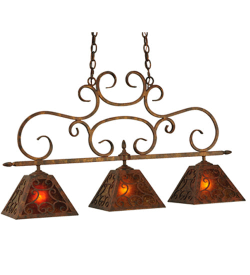 Meyda Lighting Bandolei 42" 3-Light Antique Rust Island Pendant Light With Amber Mica Shade Glass