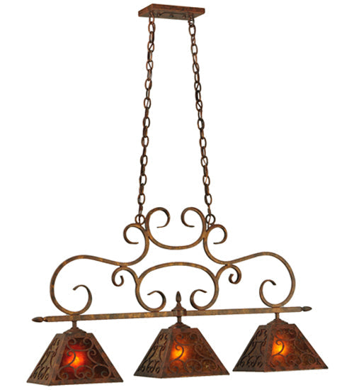 Meyda Lighting Bandolei 42" 3-Light Antique Rust Island Pendant Light With Amber Mica Shade Glass