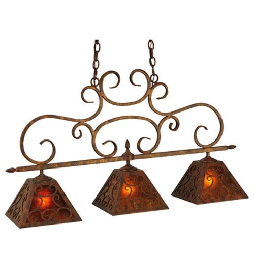 Meyda Lighting Bandolei 42" 3-Light Antique Rust Island Pendant Light With Amber Mica Shade Glass