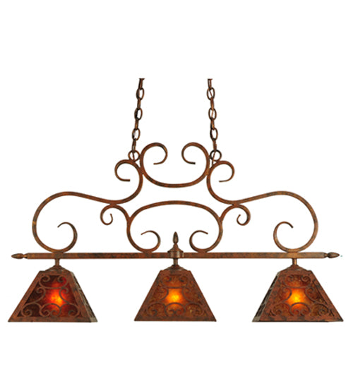 Meyda Lighting Bandolei 42" 3-Light Antique Rust Island Pendant Light With Amber Mica Shade Glass