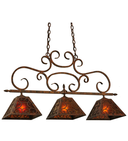 Meyda Lighting Bandolei 42" 3-Light Antique Rust Island Pendant Light With Amber Mica Shade Glass