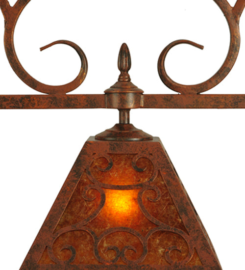 Meyda Lighting Bandolei 42" 3-Light Antique Rust Island Pendant Light With Amber Mica Shade Glass