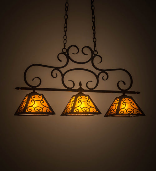 Meyda Lighting Bandolei 42" 3-Light Mahogany Bronze Island Pendant Light With Amber Mica Shade Glass