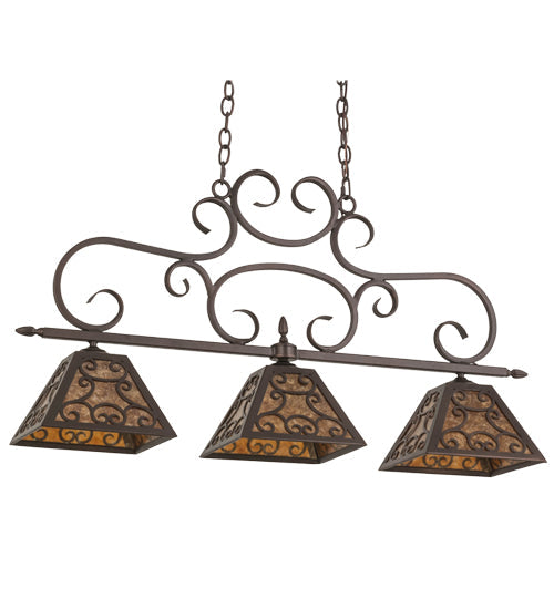 Meyda Lighting Bandolei 42" 3-Light Mahogany Bronze Island Pendant Light With Amber Mica Shade Glass