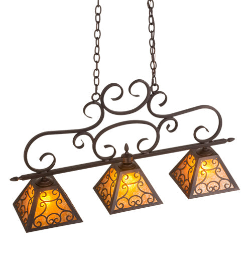 Meyda Lighting Bandolei 42" 3-Light Mahogany Bronze Island Pendant Light With Amber Mica Shade Glass