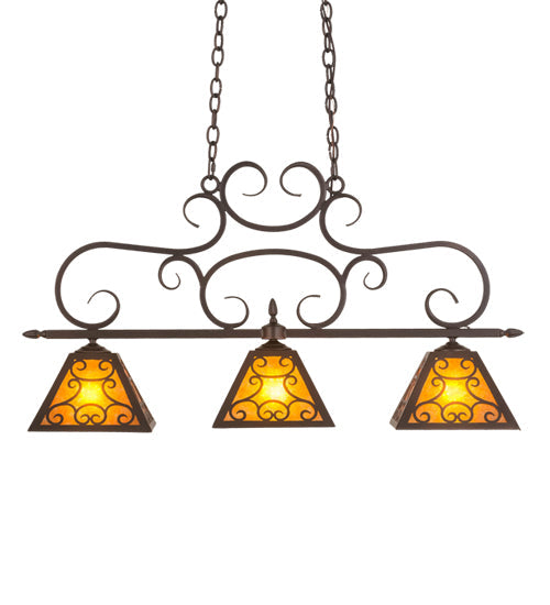 Meyda Lighting Bandolei 42" 3-Light Mahogany Bronze Island Pendant Light With Amber Mica Shade Glass