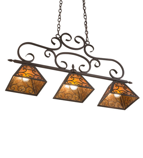 Meyda Lighting Bandolei 42" 3-Light Mahogany Bronze Island Pendant Light With Amber Mica Shade Glass