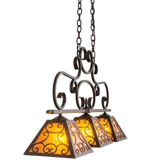 Meyda Lighting Bandolei 42" 3-Light Mahogany Bronze Island Pendant Light With Amber Mica Shade Glass