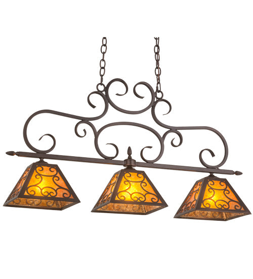 Meyda Lighting Bandolei 42" 3-Light Mahogany Bronze Island Pendant Light With Amber Mica Shade Glass