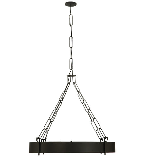 Meyda Lighting Bangle 38" 12-Light Wrought Iron Pendant Light With Black and White Shade