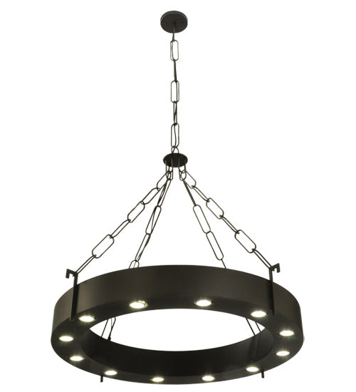 Meyda Lighting Bangle 38" 12-Light Wrought Iron Pendant Light With Black and White Shade