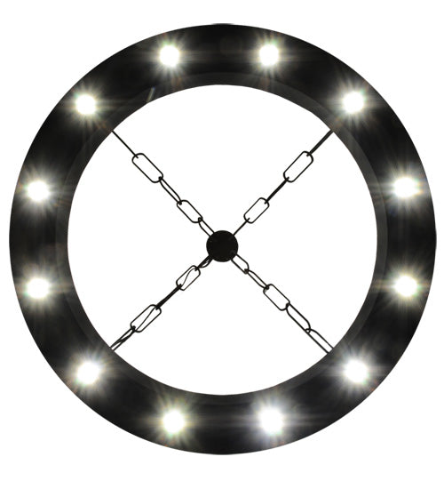 Meyda Lighting Bangle 38" 12-Light Wrought Iron Pendant Light With Black and White Shade