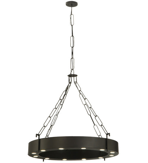 Meyda Lighting Bangle 38" 12-Light Wrought Iron Pendant Light With Black and White Shade