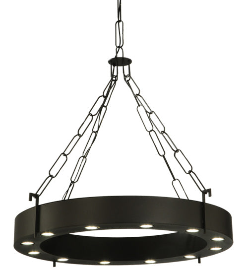 Meyda Lighting Bangle 38" 12-Light Wrought Iron Pendant Light With Black and White Shade