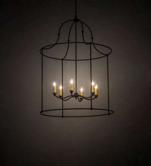Meyda Lighting Baranya 42" 6-Light Wrought Iron Pendant Light With Amber Faux Candlelight