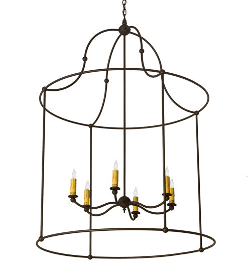 Meyda Lighting Baranya 42" 6-Light Wrought Iron Pendant Light With Amber Faux Candlelight