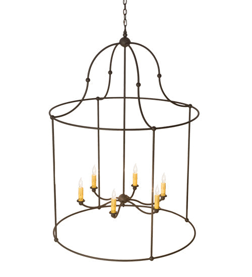 Meyda Lighting Baranya 42" 6-Light Wrought Iron Pendant Light With Amber Faux Candlelight