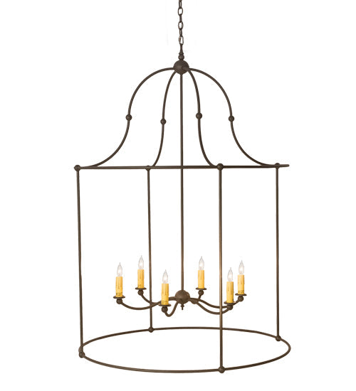 Meyda Lighting Baranya 42" 6-Light Wrought Iron Pendant Light With Amber Faux Candlelight