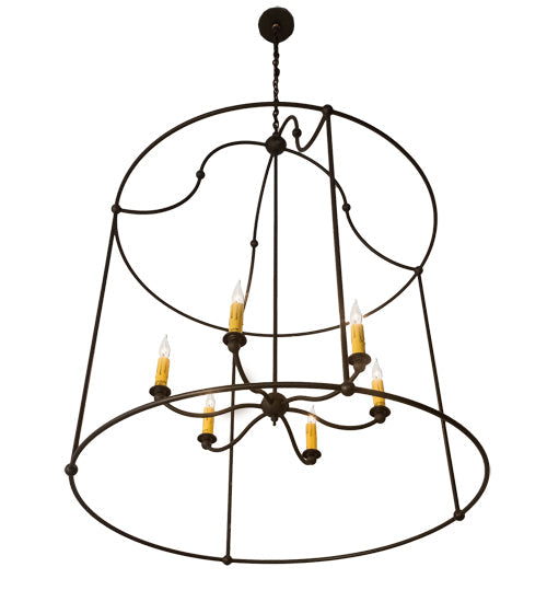 Meyda Lighting Baranya 42" 6-Light Wrought Iron Pendant Light With Amber Faux Candlelight
