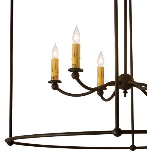 Meyda Lighting Baranya 42" 6-Light Wrought Iron Pendant Light With Amber Faux Candlelight