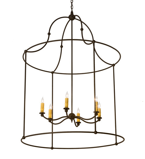 Meyda Lighting Baranya 42" 6-Light Wrought Iron Pendant Light With Amber Faux Candlelight
