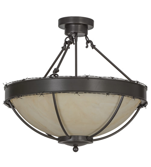 Meyda Lighting Barbed Wire 24" 4-Light Timeless Bronze Semi-flush Mount Ceiling Light With Travertine Acrylic Shade Glass