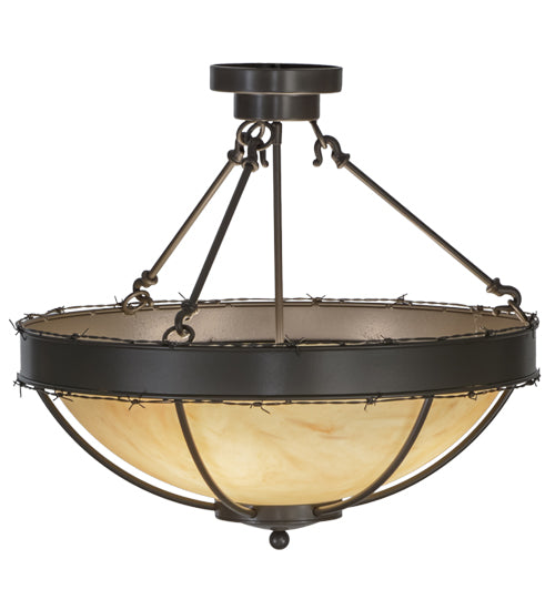 Meyda Lighting Barbed Wire 24" 4-Light Timeless Bronze Semi-flush Mount Ceiling Light With Travertine Acrylic Shade Glass