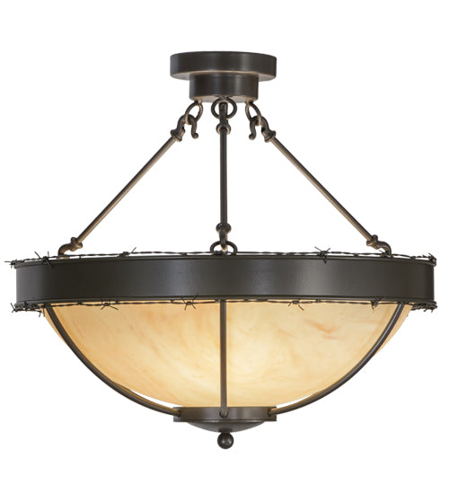 Meyda Lighting Barbed Wire 24" 4-Light Timeless Bronze Semi-flush Mount Ceiling Light With Travertine Acrylic Shade Glass