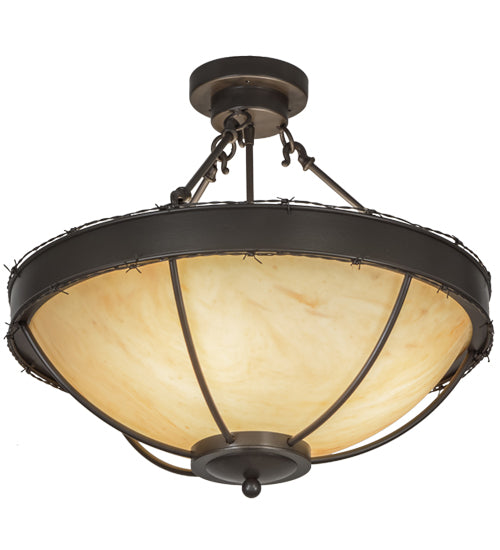 Meyda Lighting Barbed Wire 24" 4-Light Timeless Bronze Semi-flush Mount Ceiling Light With Travertine Acrylic Shade Glass