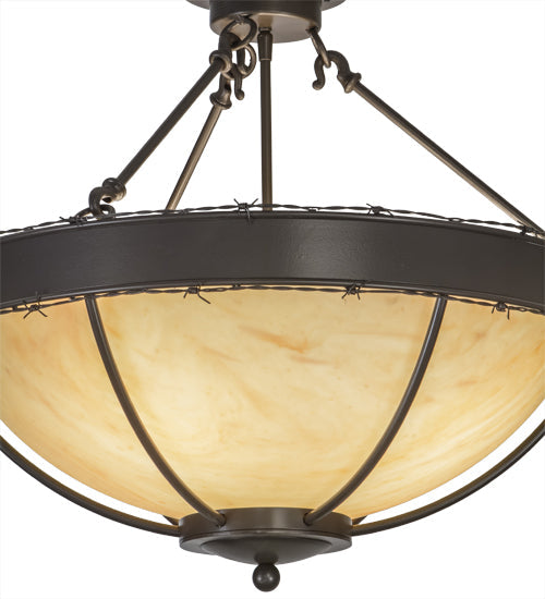 Meyda Lighting Barbed Wire 24" 4-Light Timeless Bronze Semi-flush Mount Ceiling Light With Travertine Acrylic Shade Glass