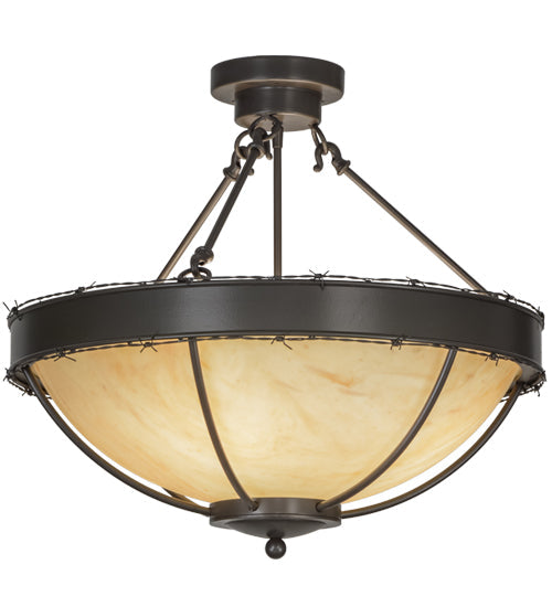 Meyda Lighting Barbed Wire 24" 4-Light Timeless Bronze Semi-flush Mount Ceiling Light With Travertine Acrylic Shade Glass