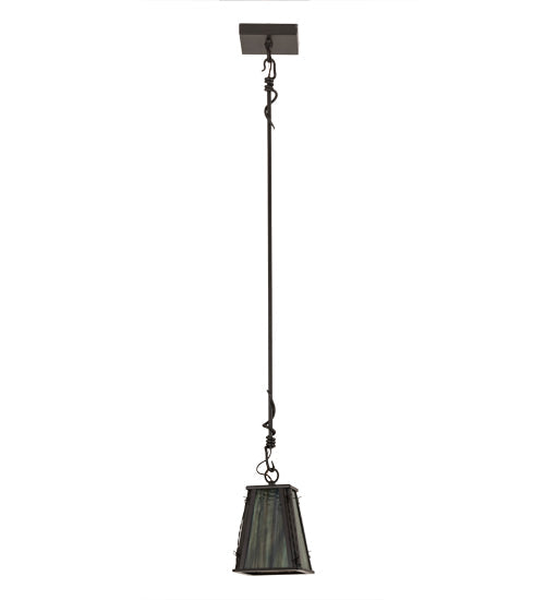 Meyda Lighting Barbed Wire 9" Timeless Bronze Mini Pendant Light With Green & Brown Art Shade Glass