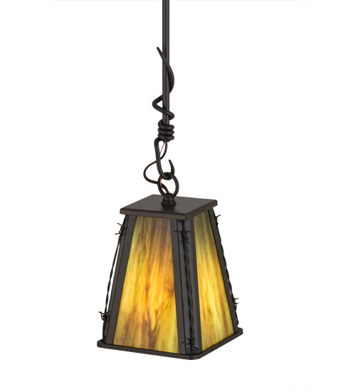 Meyda Lighting Barbed Wire 9" Timeless Bronze Mini Pendant Light With Green & Brown Art Shade Glass
