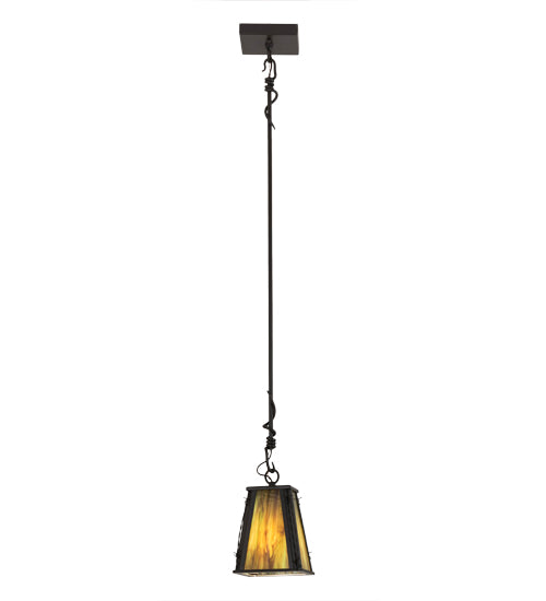 Meyda Lighting Barbed Wire 9" Timeless Bronze Mini Pendant Light With Green & Brown Art Shade Glass