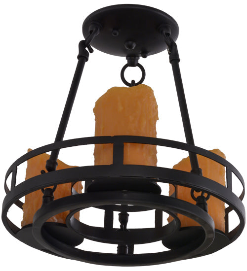 Meyda Lighting Barbury 12" 3-Light Textured Black Semi-flush Mount Ceiling Light With Amber Faux Candlelight