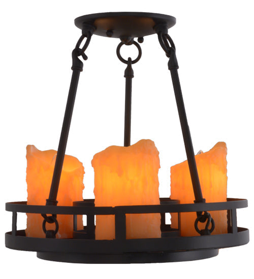 Meyda Lighting Barbury 12" 3-Light Textured Black Semi-flush Mount Ceiling Light With Amber Faux Candlelight