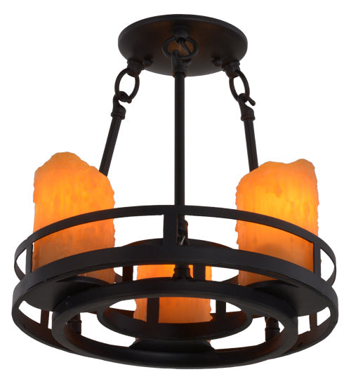 Meyda Lighting Barbury 12" 3-Light Textured Black Semi-flush Mount Ceiling Light With Amber Faux Candlelight