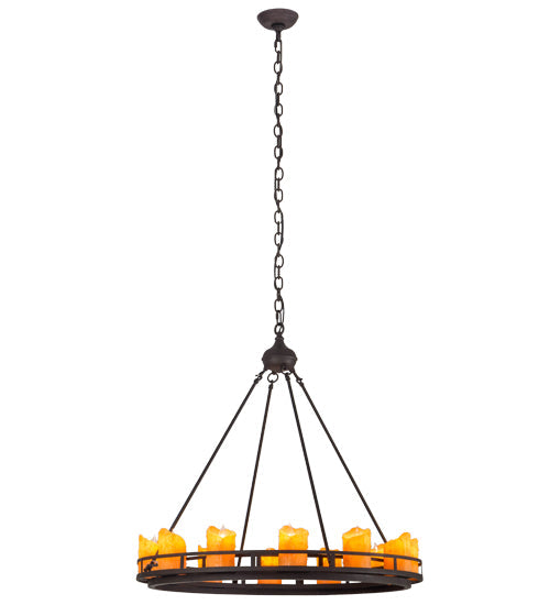 Meyda Lighting Barbury 32" 12-Light Dark Roast Chandelier With Amber Faux Candlelight