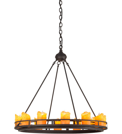 Meyda Lighting Barbury 32" 12-Light Dark Roast Chandelier With Amber Faux Candlelight