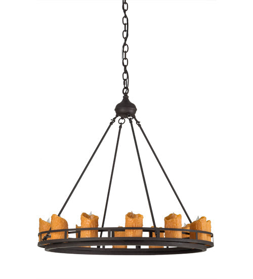 Meyda Lighting Barbury 32" 12-Light Dark Roast Chandelier With Amber Faux Candlelight